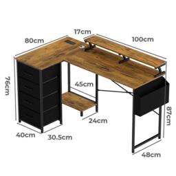Levede Gaming Desk L Shaped with USB Charging Port Power Outlet Walnut Color in Brown - thumbnail 4