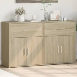 Berkfield Home Sideboards 2 pcs Sonoma Oak 60x31x70 cm Engineered Wood in Light Oak - Size: 60 x 31 x 70 cm - thumbnail 2