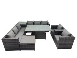 Fimous 9 Seater Outdoor Garden Rattan Furniture Set with Side Table Big Stool in Dark Grey - thumbnail 2