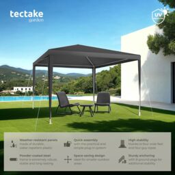 tectake Gazebo Farah- water resistant, plug-in system, 3x3m in Grey - Size: Large - thumbnail 2