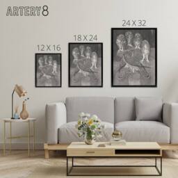 "Artery8 Four Owls & Two Kestrels Framed Canvas Wall Art Print van Hoytema in Grey - Size: W12"" x H16""" - thumbnail 4