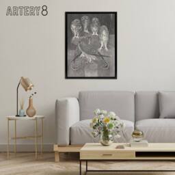 "Artery8 Four Owls & Two Kestrels Framed Canvas Wall Art Print van Hoytema in Grey - Size: W12"" x H16""" - thumbnail 3