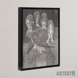 "Artery8 Four Owls & Two Kestrels Framed Canvas Wall Art Print van Hoytema in Grey - Size: W12"" x H16""" - thumbnail 2