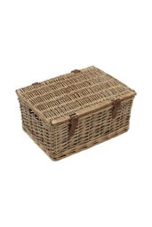 JVL Handmade Buff Wicker Hampers with Faux Leather Straps, Small in Natural