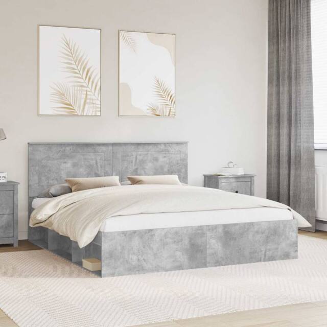 Berkfield Home Bed Frame with Headboard Concerte 180 x 200 cm Solid Pine Wood in Grey - image 1