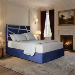 Casani Enborne Upholstered Soft Velvet Blue Metal Designer Bed Frame - Size: King - thumbnail 1