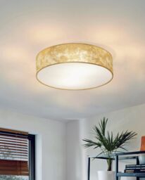 Loops Flush Ceiling Light Colour Champagne Circular Shade Gold Fabric Bulb E27 1x60W - thumbnail 3