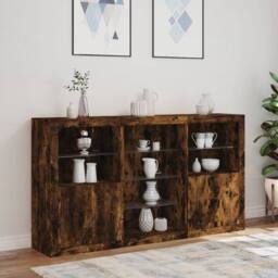 Berkfield Home Sideboard with LED Lights Smoked Oak 181.5x37x100 cm in Brown - thumbnail 4