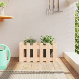 Berkfield Home Garden Planter with Fence Design 60x30x30 cm Solid Wood Pine in Natural - Size: 60 x 30 x 30 cm - thumbnail 2