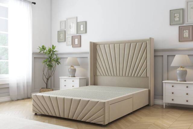 "Sloomy Rutherford Coniston Divan Base 2 Drawers-54"" Wing Headboard-Footboard in Cream - Size: Super King" - image 1