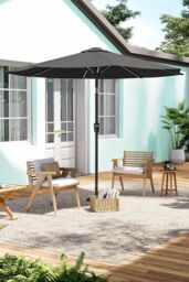 H&O Direct Large Dark Grey Outdoor Solar Powered LED Patio Umbrella for Garden without Base - thumbnail 2