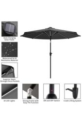 H&O Direct Large Dark Grey Outdoor Solar Powered LED Patio Umbrella for Garden without Base - thumbnail 5