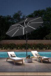 H&O Direct Large Dark Grey Outdoor Solar Powered LED Patio Umbrella for Garden without Base - thumbnail 3
