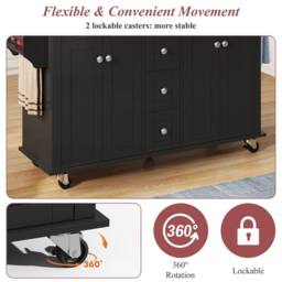 BTM Kitchen Island on Wheels Drop Leaf Trolley Storage Drawers Rack in Black - thumbnail 3