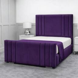Living Comfort Bedz Canberra Plush Velvet Upholstered Bed Slatted Base - 48Inch Headboard in Purple - Size: Small Double - thumbnail 1