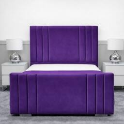 Living Comfort Bedz Canberra Plush Velvet Upholstered Bed Slatted Base - 48Inch Headboard in Purple - Size: Small Double - thumbnail 2
