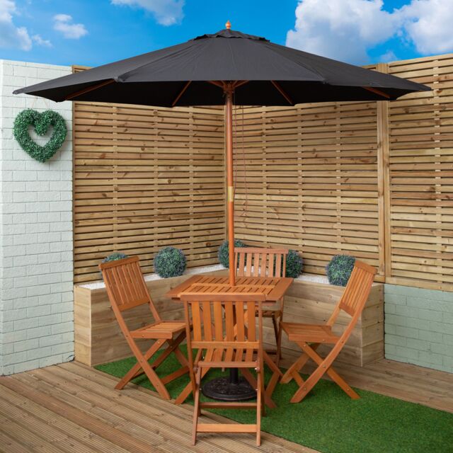 Samuel Alexander 4 Person Folding Garden Dining Table Chairs Black Parasol & Base - image 1