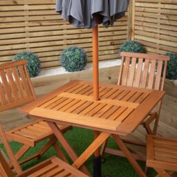 Samuel Alexander 4 Person Folding Garden Dining Table Chairs Black Parasol & Base - thumbnail 3