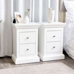 Melody Maison Pair Of White 2 Drawer Bedside Tables - Slimline Haxey White Range - thumbnail 3