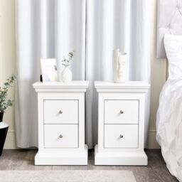Melody Maison Pair Of White 2 Drawer Bedside Tables - Slimline Haxey White Range - thumbnail 6