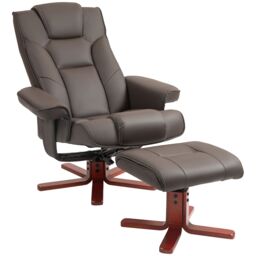 HOMCOM Reclining Armchair with Footstool & Adjustable Backrest in Brown - thumbnail 2