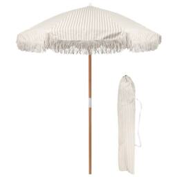 Harbour Housewares 1.4M Wooden Garden Parasol with Tassel Fringe with Carry Bag - UPF30+ in Beige - thumbnail 1