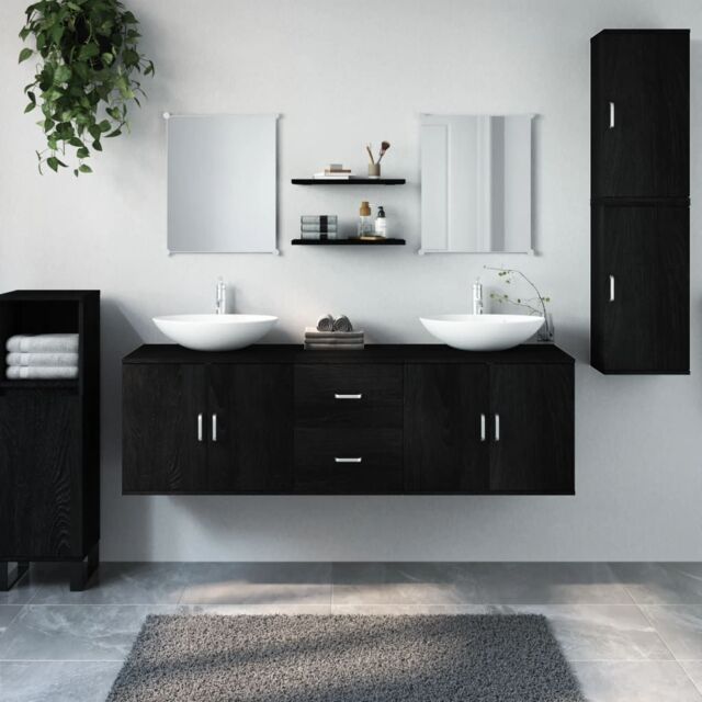 Berkfield Home 7 Piece Bathroom Furniture Set Black Engineered Wood - image 1