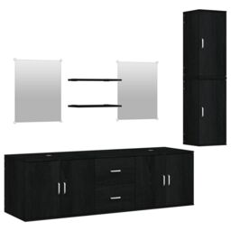 Berkfield Home 7 Piece Bathroom Furniture Set Black Engineered Wood - thumbnail 2