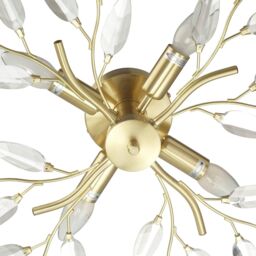 Happy Homewares Modern Birch 4 Light Semi Flush Ceiling Light Fitting with Clear Leaves in Gold - thumbnail 3
