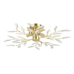 Happy Homewares Modern Birch 4 Light Semi Flush Ceiling Light Fitting with Clear Leaves in Gold
