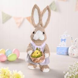 Eggs-traordinary Gift Co Bunny Holding Baby Chick Decoration in Brown - thumbnail 2