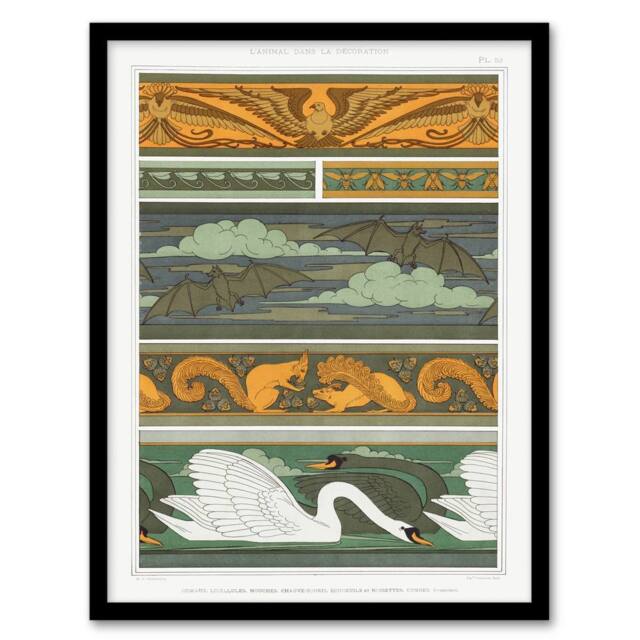 Artery8 Maurice Pillard Verneuil Framed Wall Art Birds Bats Squirrels Swans in Green - Size: A4 - image 1