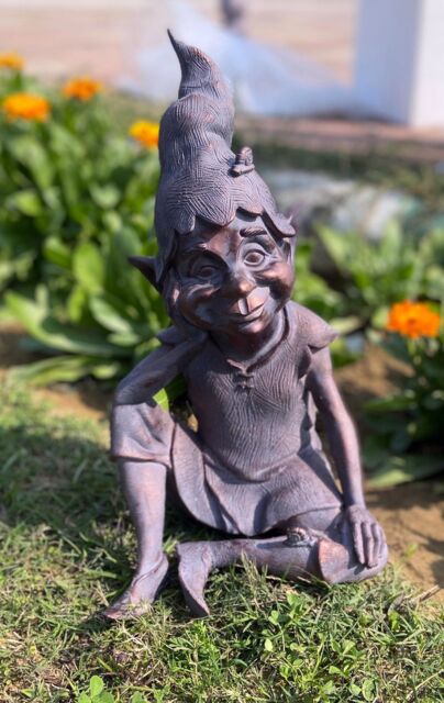 Inspirational Gifting Pixie Sitting Garden Ornament Sculpture Resin Statue in Bronze - image 1