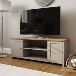 FORGEVIO Large TV Media Stand, Storage Sideboard with Display Shelves in Grey - thumbnail 5