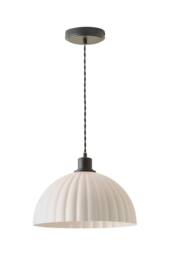 ValueLights Bourton Cream Ribbed Dome Pendant Ceiling Light with Bulb in Black - thumbnail 6