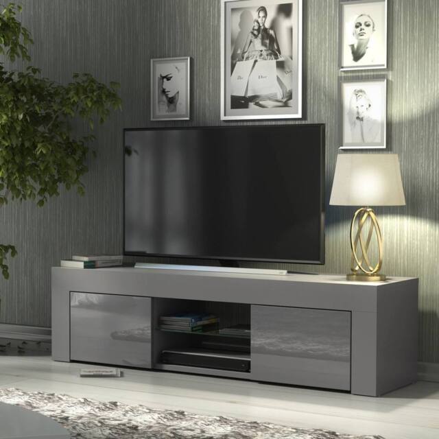 FORGEVIO Unit TV Stand Sideboard Cabinet Grey High Gloss Media - image 1