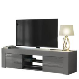 FORGEVIO Unit TV Stand Sideboard Cabinet Grey High Gloss Media - thumbnail 2