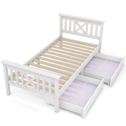 Matteo Wooden Bed Frame with Drawers Single Storage Bed Solid Pine Wood in White - thumbnail 6