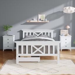 Matteo Wooden Bed Frame with Drawers Single Storage Bed Solid Pine Wood in White - thumbnail 3