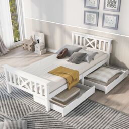 Matteo Wooden Bed Frame with Drawers Single Storage Bed Solid Pine Wood in White - thumbnail 8
