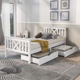 Matteo Wooden Bed Frame with Drawers Single Storage Bed Solid Pine Wood in White - thumbnail 9