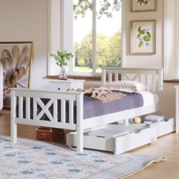 Matteo Wooden Bed Frame with Drawers Single Storage Bed Solid Pine Wood in White - thumbnail 7