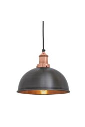 Industville Brooklyn Dome Pendant, 8 Inch, Pewter & Copper, Copper Holder - thumbnail 1