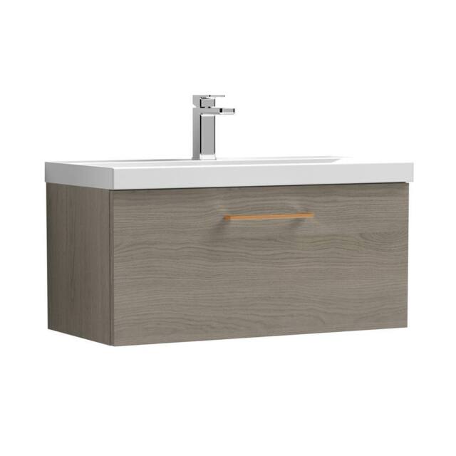 Balterley 800mm Wall Hung 1 Drawer Vanity Basin Unit, Mid Oak, Copper Handle in Brown - image 1
