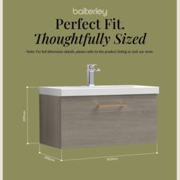 Balterley 800mm Wall Hung 1 Drawer Vanity Basin Unit, Mid Oak, Copper Handle in Brown - thumbnail 5