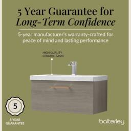 Balterley 800mm Wall Hung 1 Drawer Vanity Basin Unit, Mid Oak, Copper Handle in Brown - thumbnail 6