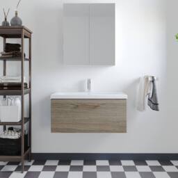 Balterley 800mm Wall Hung 1 Drawer Vanity Basin Unit, Mid Oak, Copper Handle in Brown - thumbnail 2