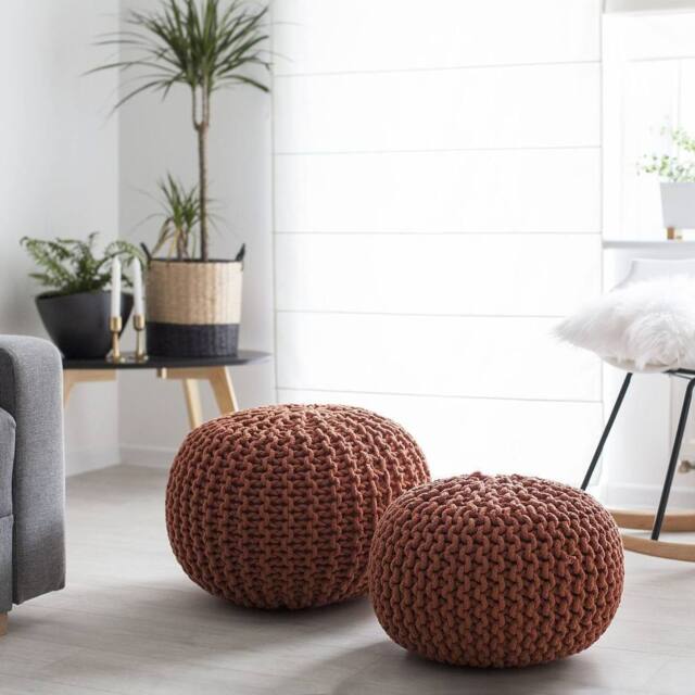 Wyld and Coco Copper Knit Pouffe Ottoman 50 x 35 cm EPS Beads Filling - image 1