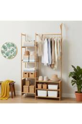 Living and Home Multifunctional Coat Rack with Hanging Rod & Shelves in Natural - Size: Large - thumbnail 3