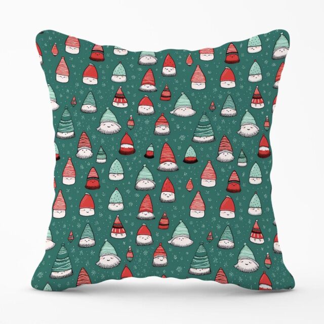 Warren Reed - Designer Hand Drawn Joyful Santa Hats Outdoor Cushion in Green - Size: 45 cm x 45 cm - image 1